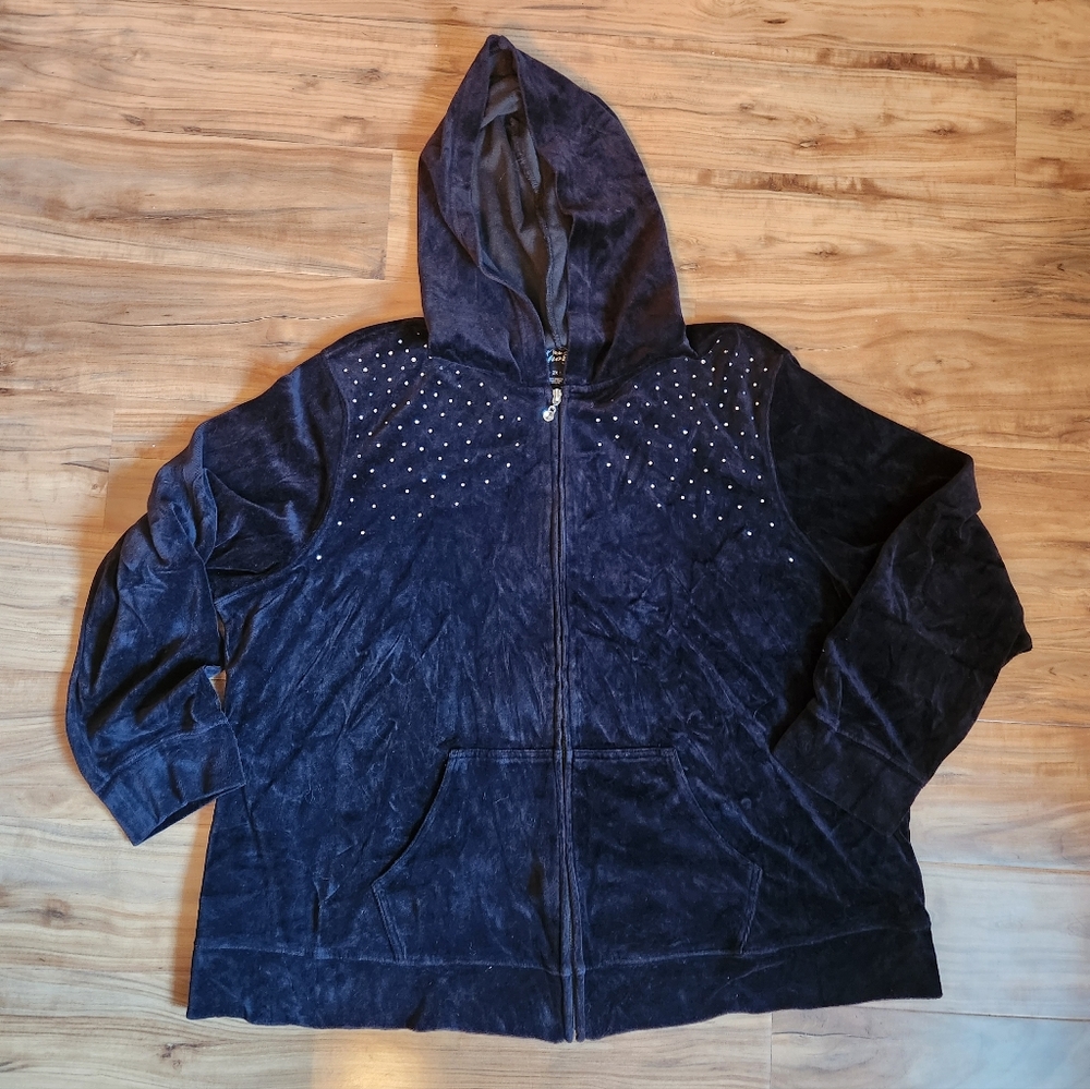 Style & Co. Black Hooded Jacket with Rhinestone Detail Zip Up Size 3x